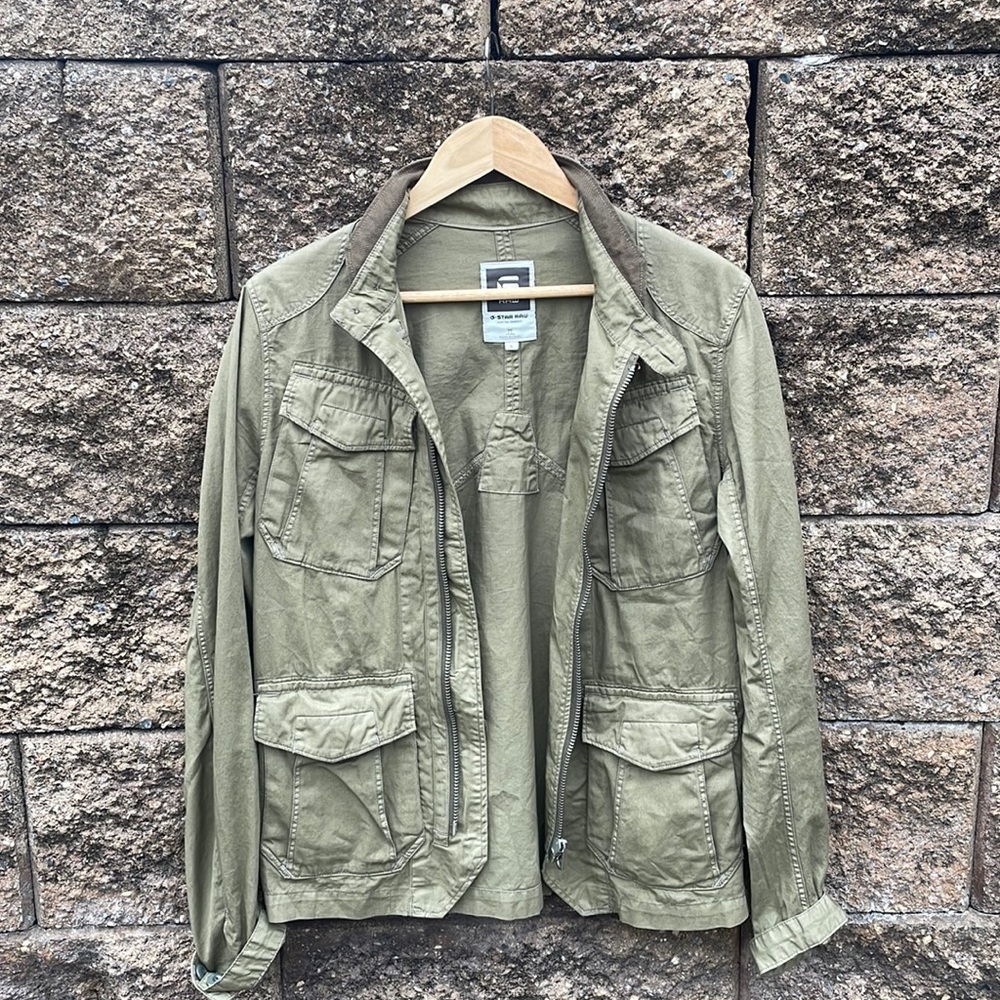 G-Star RAW Anson Premium Overshirt Jacket Green Khaki - Size Men's Small